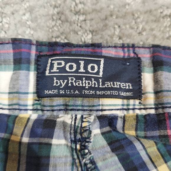 Vintage Polo Ralph Lauren Shorts Mens 36 Blue Green Yellow Linen Blend Preppy - Picture 3 of 11